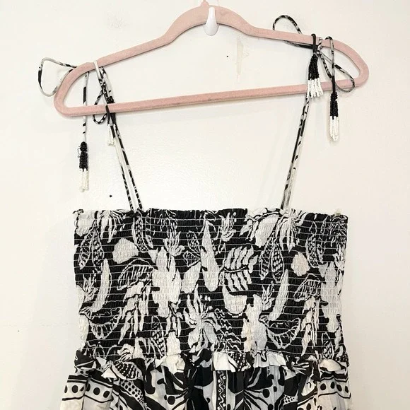 ANTHROPOLOGIE FARM RIO POPLIN BEADED TROPICAL CELESTIAL SUNS MIDI DRESS M - Picture 5 of 11